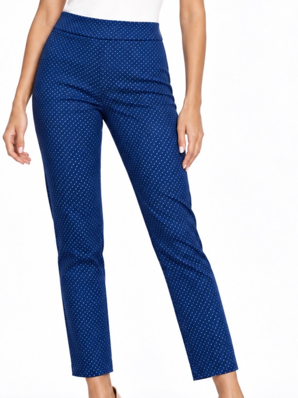 ATTYRE Stretchy Navy Blue & White Polka Dot Ponte Ankle Pants — LHP